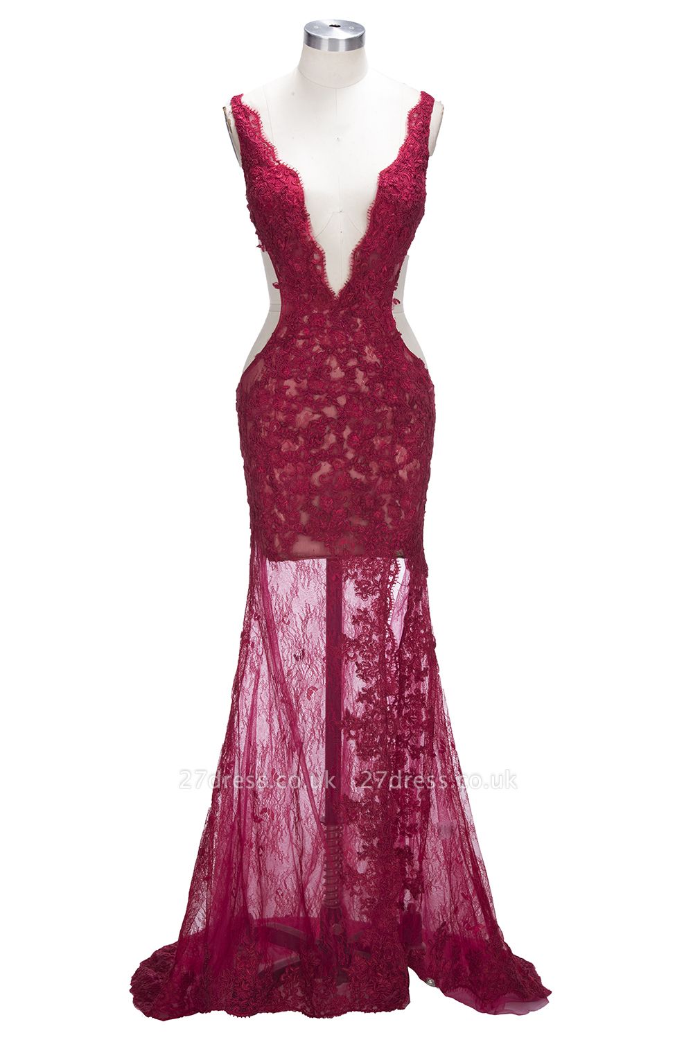 Mermaid V-neck Sleeveless Front-Split Lace Elegant Prom Dress UK BA6811