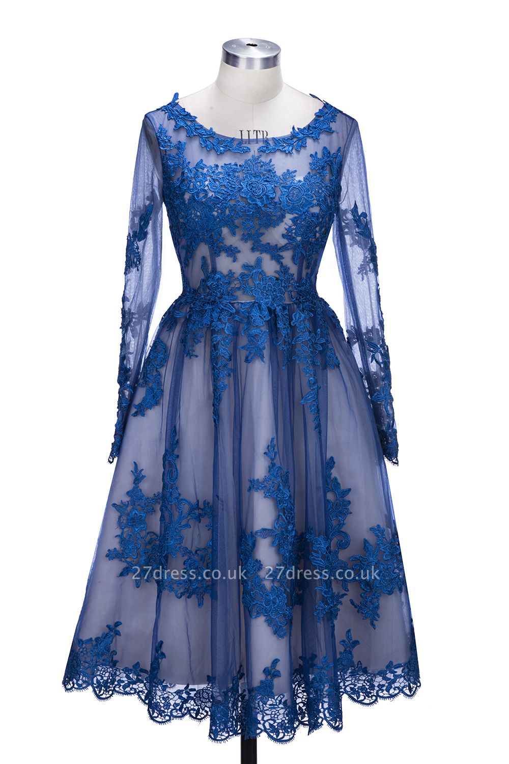 Delicate Ruyal Blue Appliques Prom Dress UK Long Sleeve