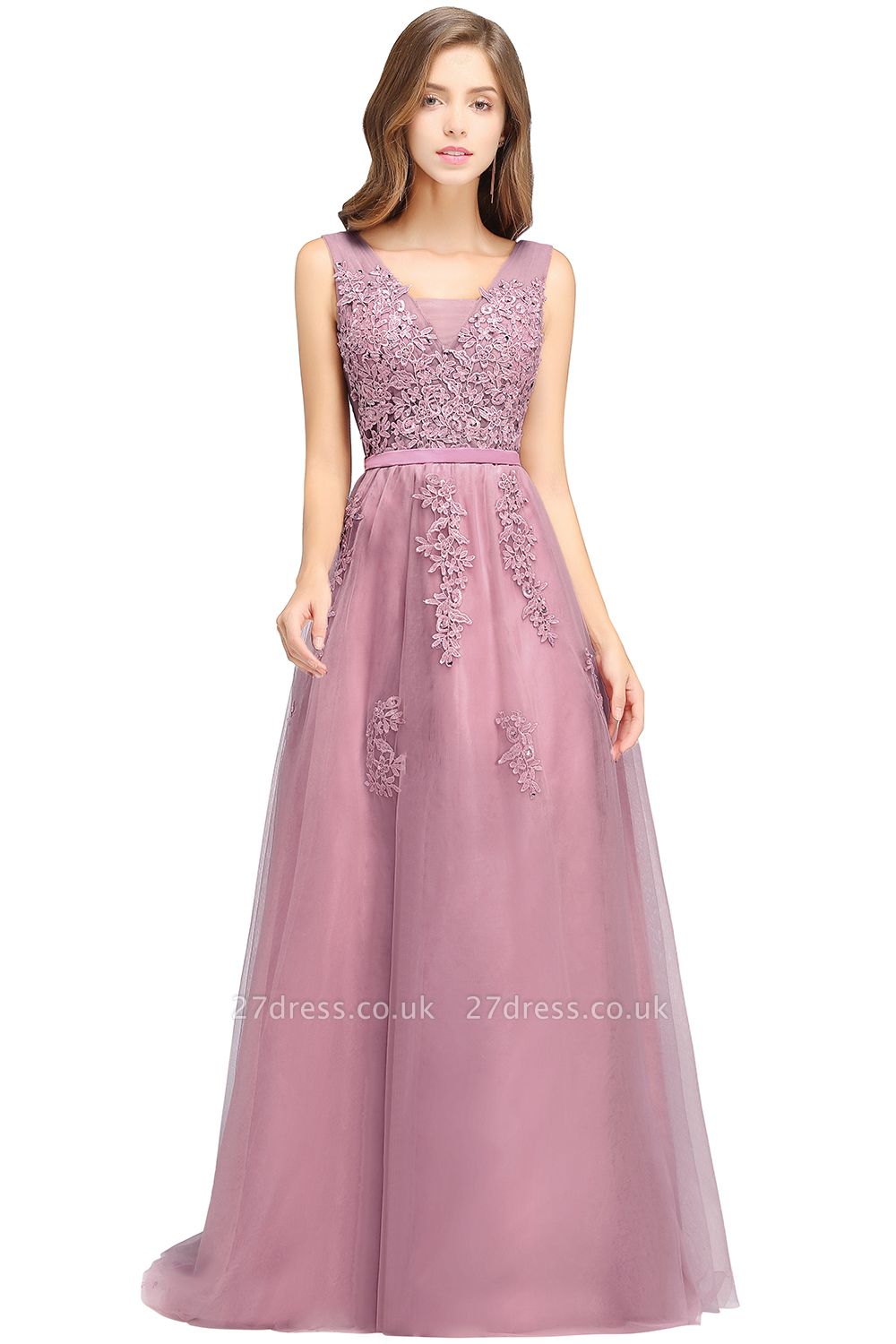 ADDYSON | A-line Floor-length Tulle Bridesmaid Dress with Appliques
