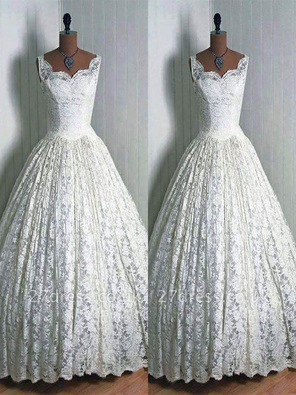 Lace Ball Gown Sleeveless Floor-Length Sweetheart Wedding Dresses UK