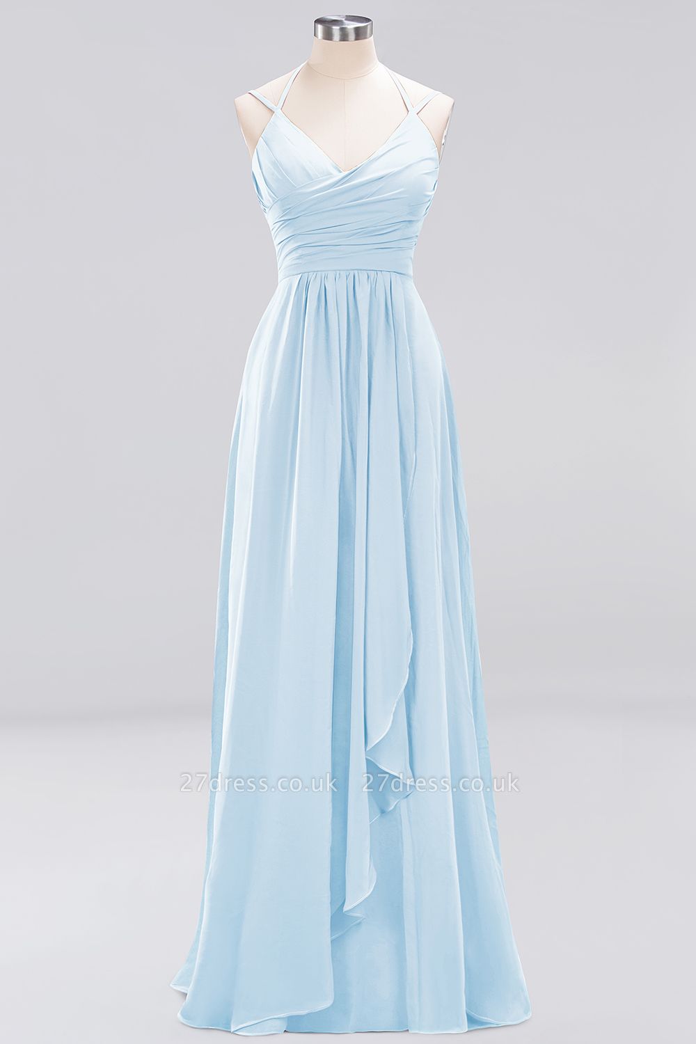 A-line Sleeveless Ruffles Chiffon Floor-Length Bridesmaid Dresses with Straps
