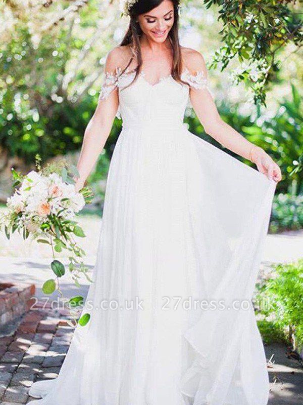 Sweep Train A-Line  Sleeveless Applique Lace Off-the-Shoulder Wedding Dresses UK