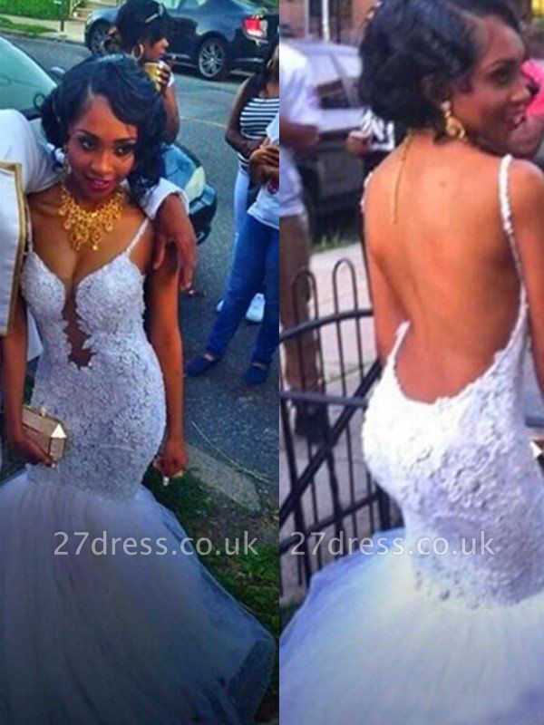 Applique Tulle Sexy Mermaid Floor-Length Sleeveless Spaghetti Straps Wedding Dresses UK