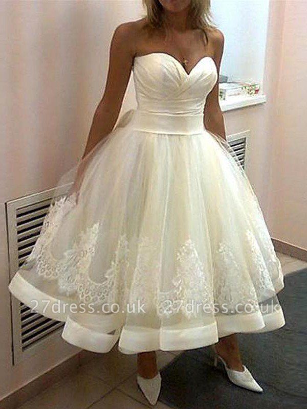 Tulle Sleeveless Applique Tea-Length Ball Gown Sweetheart Wedding Dresses UK