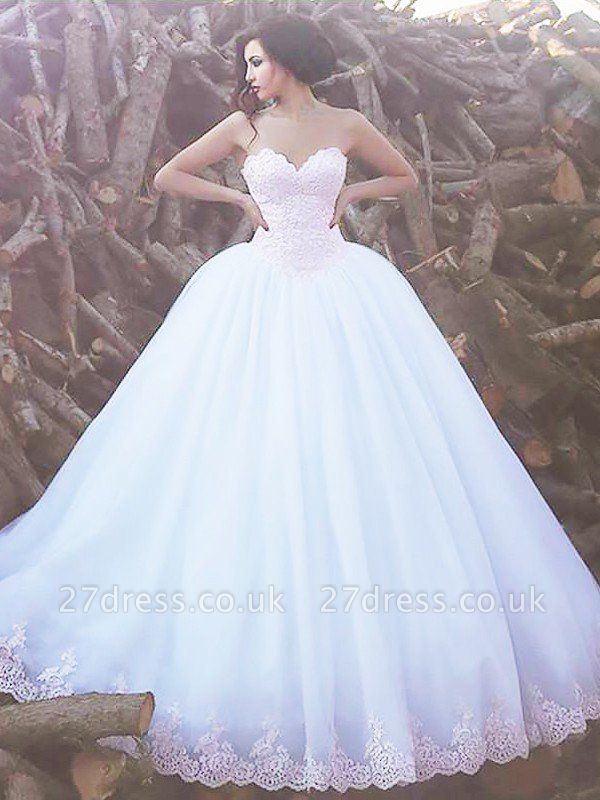 Sweetheart Organza Ball Gown Sweep Train Sleeveless Wedding Dresses UK
