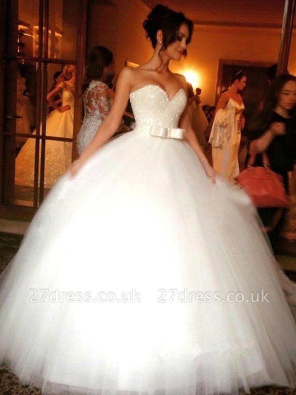 Bowknot Tulle Sleeveless Floor-Length Ball Gown Sweetheart Wedding Dresses UK