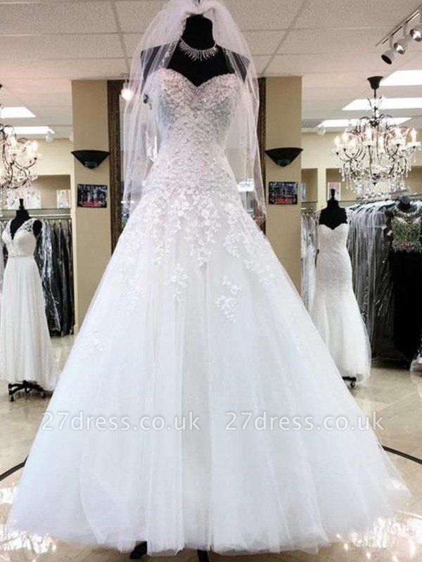 Floor-Length Applique Ball Gown Sweetheart Sleeveless Tulle Wedding Dresses UK