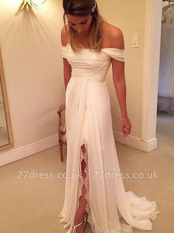 Sweep Train  A-Line Ruffles Off-the-Shoulder Sleeveless Wedding Dresses UK