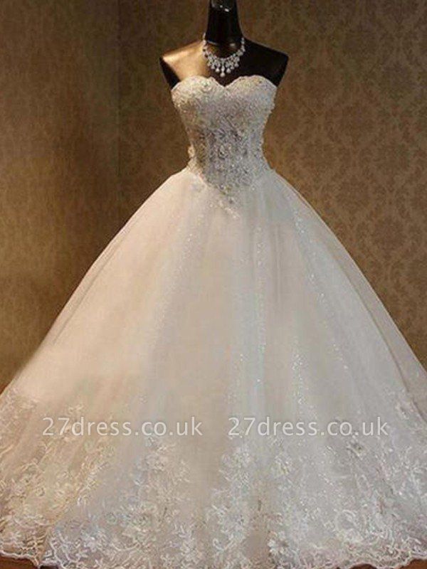 Tulle Ball Gown Floor-Length Sweetheart Beads Sleeveless Wedding Dresses UK
