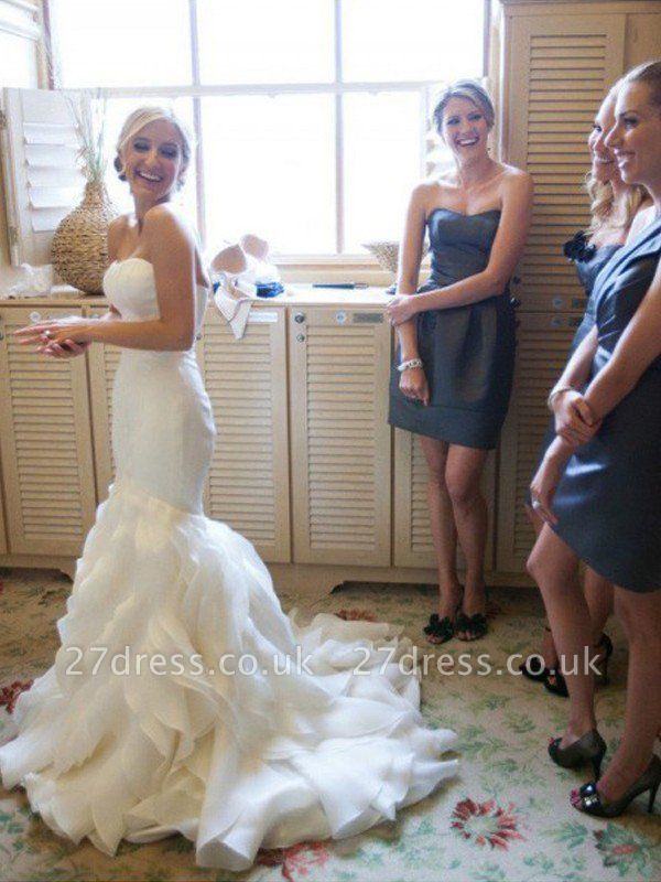 Court Train  Sexy Mermaid Sleeveless Sweetheart Ruffles Satin Wedding Dresses UK