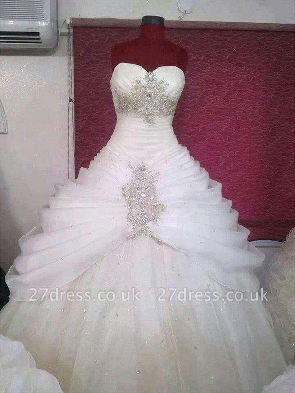 Floor-Length Ball Gown Sweetheart Tulle Sleeveless Ruffles Wedding Dresses UK