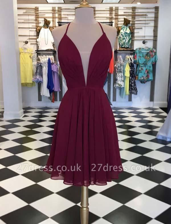 Unique A-Line V-Neck Sleeveless Lace-up Mini length Homecoming Dress UK