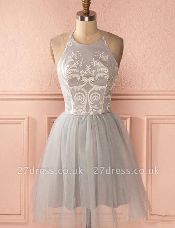 Gorgeous Halter Tulle A-Line Appliques Open Back Homecoming Dress UK