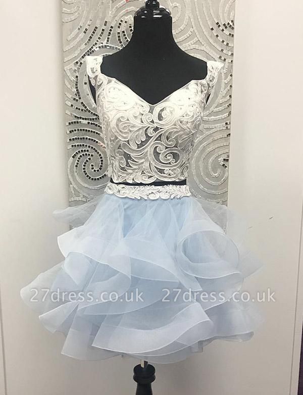 Crop top Sleeveless A-Line Appliques V-Neck Organza Short Prom Homecoming Dress UK