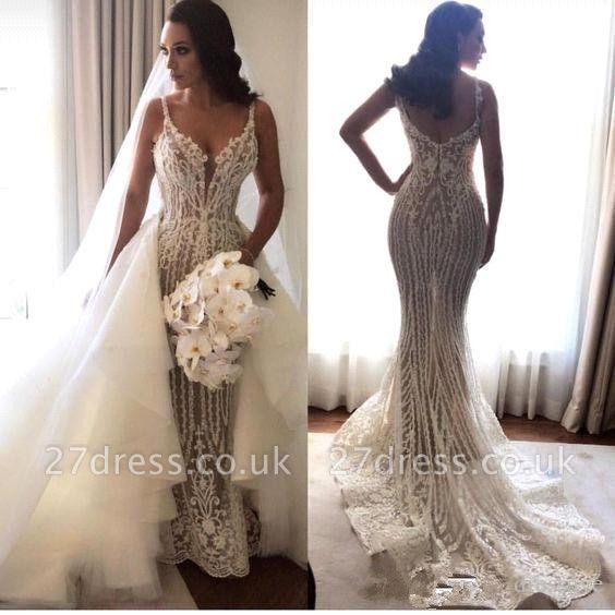 Elegant Spaghetti Straps Sleeveless Sexy Mermaid Appliques Wedding Dress