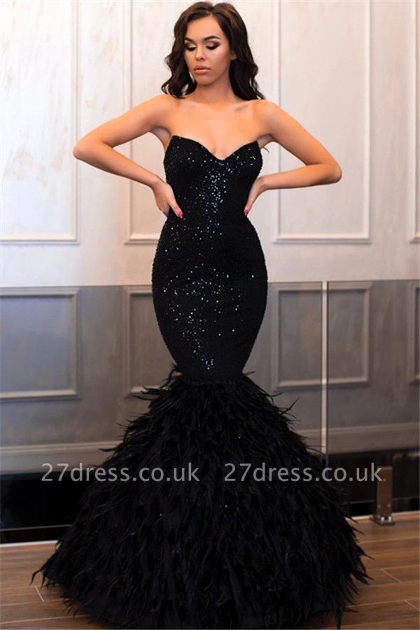 Elegant Mermaid Strapless Sleeveless Long Prom Dress UK with Beadings