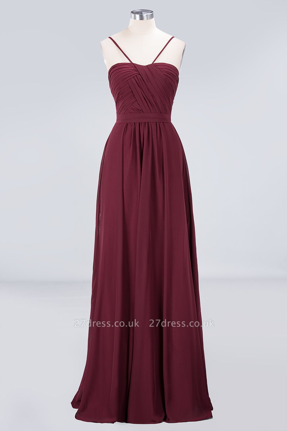 Sexy A-line Flowy Sweetheart Spaghetti-Straps Backless Floor-Length Bridesmaid Dress UK UK with Ruffles