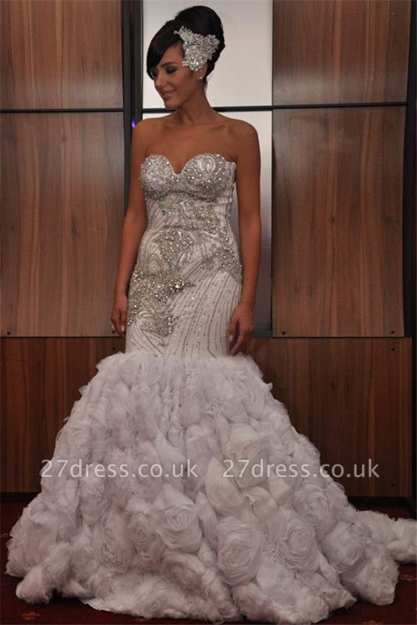 Elegant Mermaid Sequins Appliques Strapless Sleeveless Long Prom Dress UK