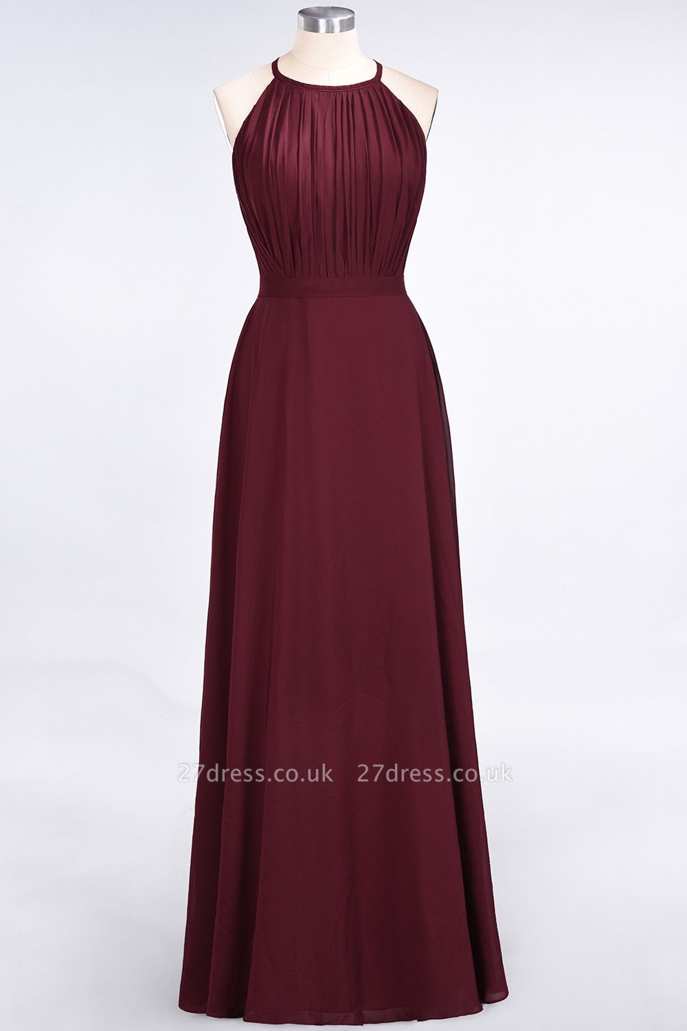Sexy A-line Flowy Jewel Sleeveless Floor-Length Bridesmaid Dress UK UK with Ruffles