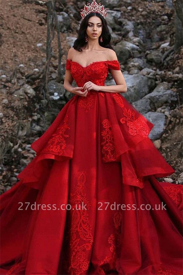 Luxury Appliques Off-the-Shoulder Sleeveless Prom Dress UK
