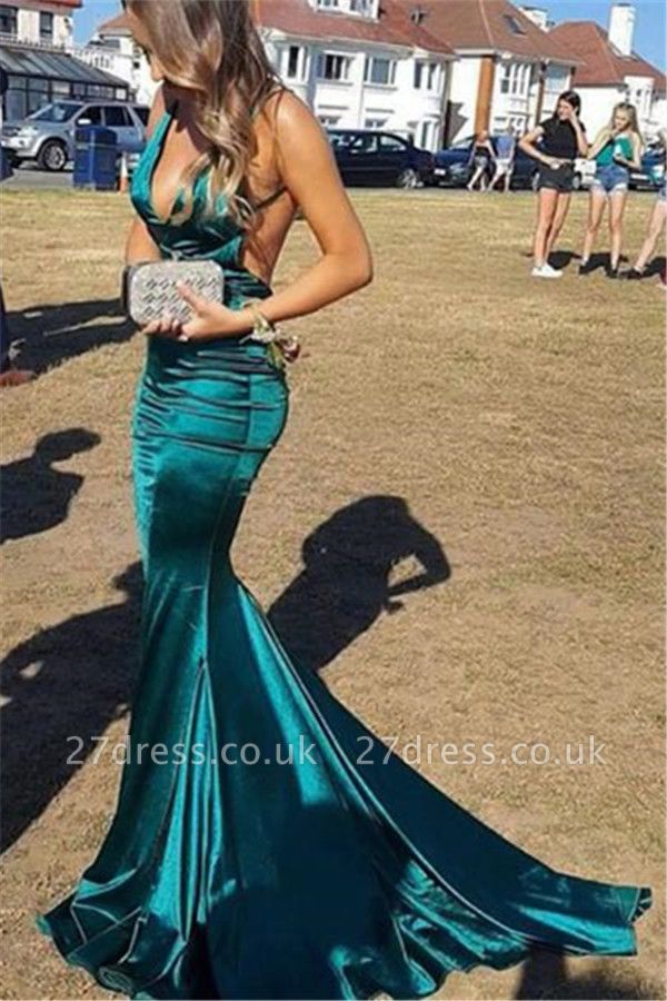 Gorgeous Spaghetti Straps V-Neck Backless Sleeveless Elegant Mermaid Long Prom Dress UKes UK UK