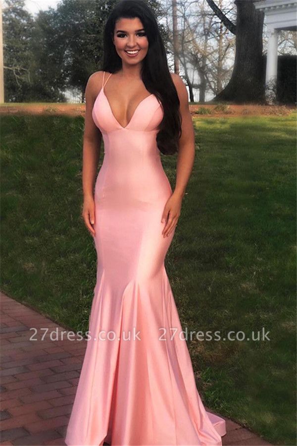 Pink Luxury Spaghetti Straps Criss Cross Elegant Mermaid Prom Dress UKes UK UK