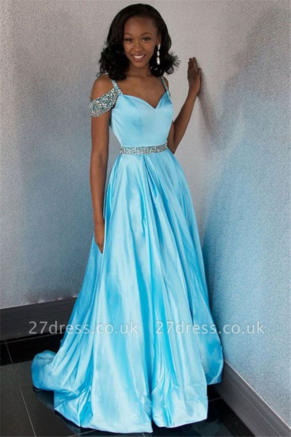 Chic Off-the-Shoulder A-Line Crystals Lace Long Prom Dress UKes UK UK