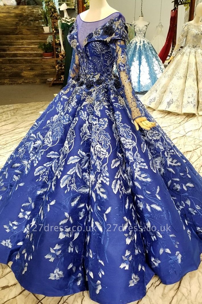 Sweep Train Long Sleeves Applique Ball Gown Long Prom Dress UK UK