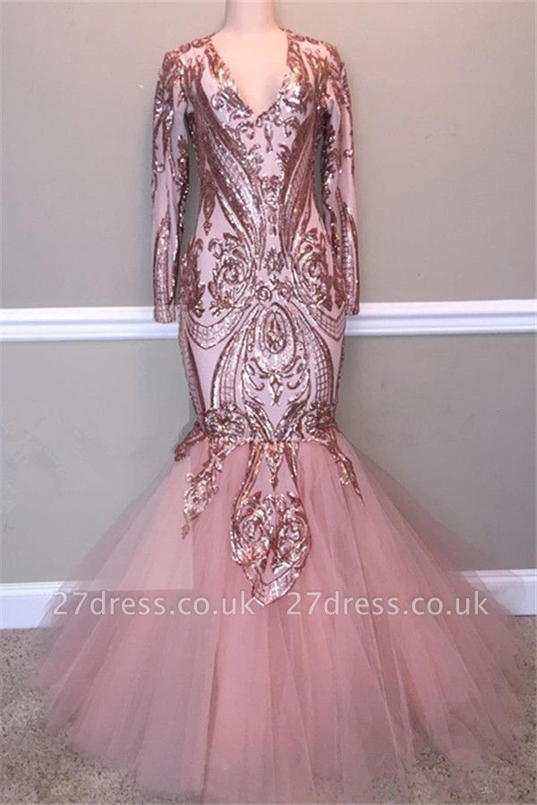 Simple Sequins A-Line Long Prom Gowns | Spaghetti Straps V-Neck Evening Dress UK