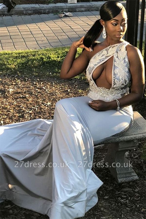 Trendy Chic Elegant Column One Shoulder Applique Prom Dress UKes UK UK