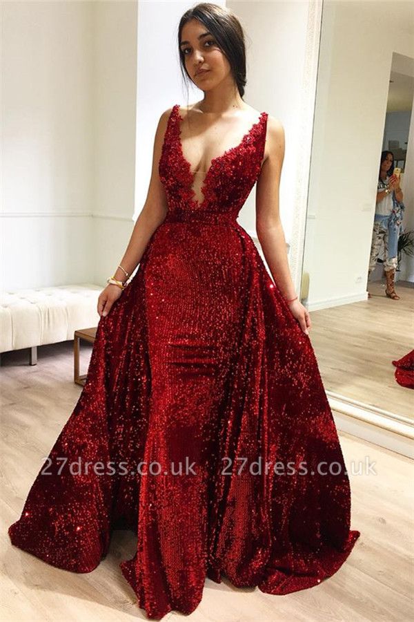 Burgundy Maroon A-Line Sleeveless Sequin Sexy Affordable Evening Dress UKes UK UK
