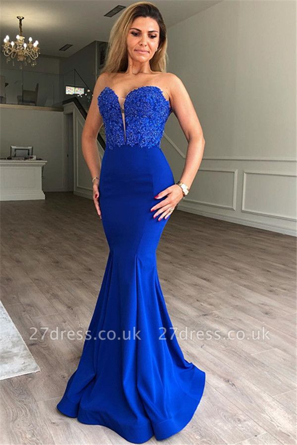 Sexy Elegant Mermaid Sweetheart Sleeveless Lace Appliques Prom Dress UKes UK UK