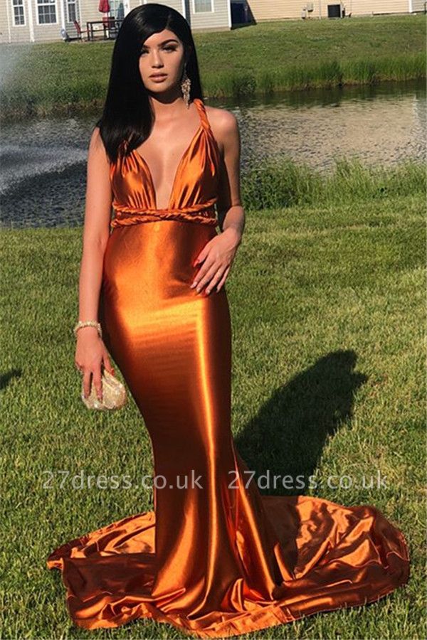 Elegant Sleeveless Spaghetti Straps Sexy V-Neck Elegant Mermaid Prom Dress UKes UK UK