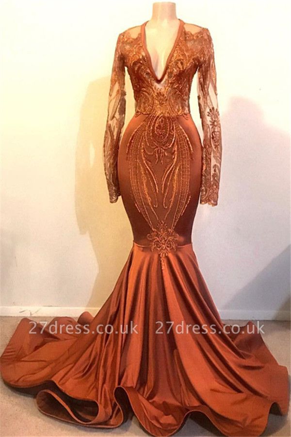 Gorgeous Elegant Mermaid V-neck with Sleeves Prom Dress UKes UK UK