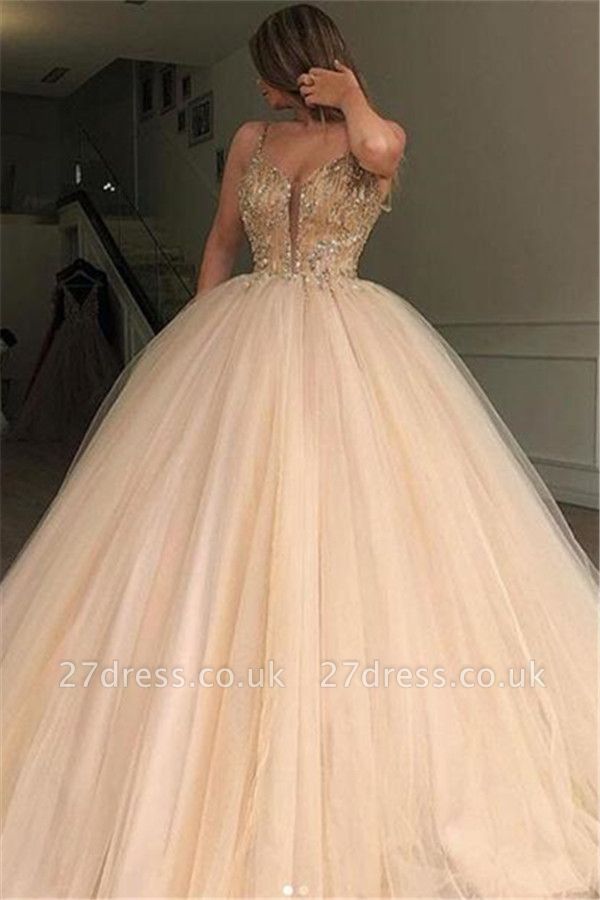 Amazing Ball Gown Spaghetti Straps Beads Prom Dress UKes UK UK