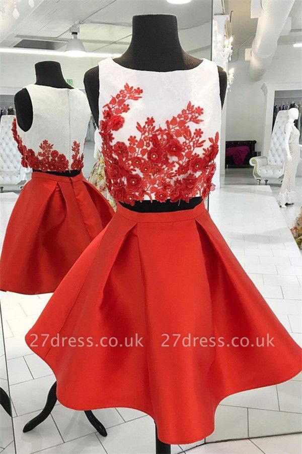 Beads Lace Appliques Jewel Homecoming Dress UKes UK Two Piece Sleeveless Short Party Dress UKes UK