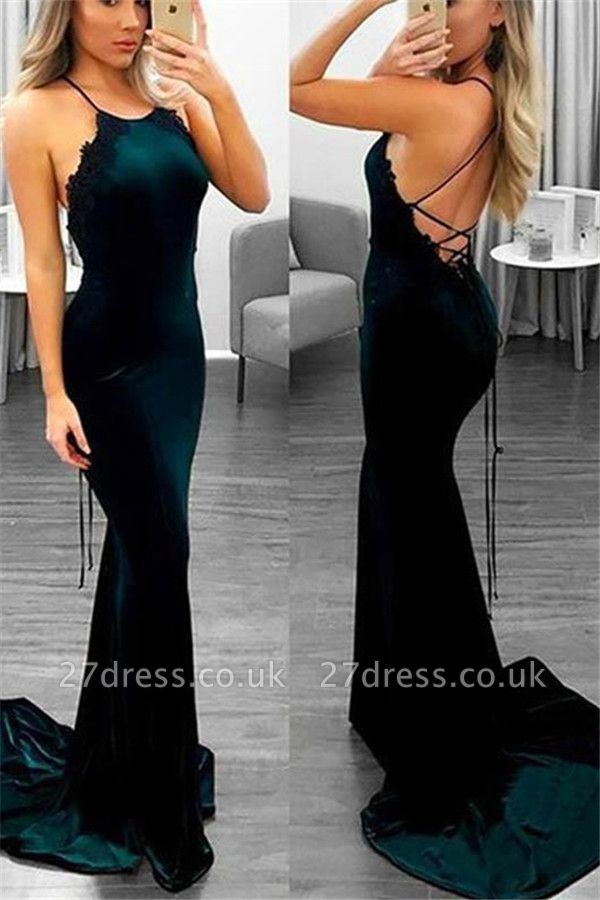 Lace Up Halter Applique Sleeveless Prom Dress UKes UK Mermaid Sexy Popular Elegant Evening Dress UKes UK