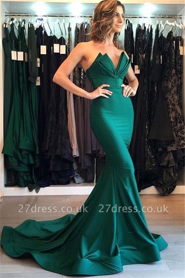 Green Sweetheart Bow-knot Prom Dress UKes UK Sleeveless Mermaid Ruffles Elegant Evening Dress UKes UK