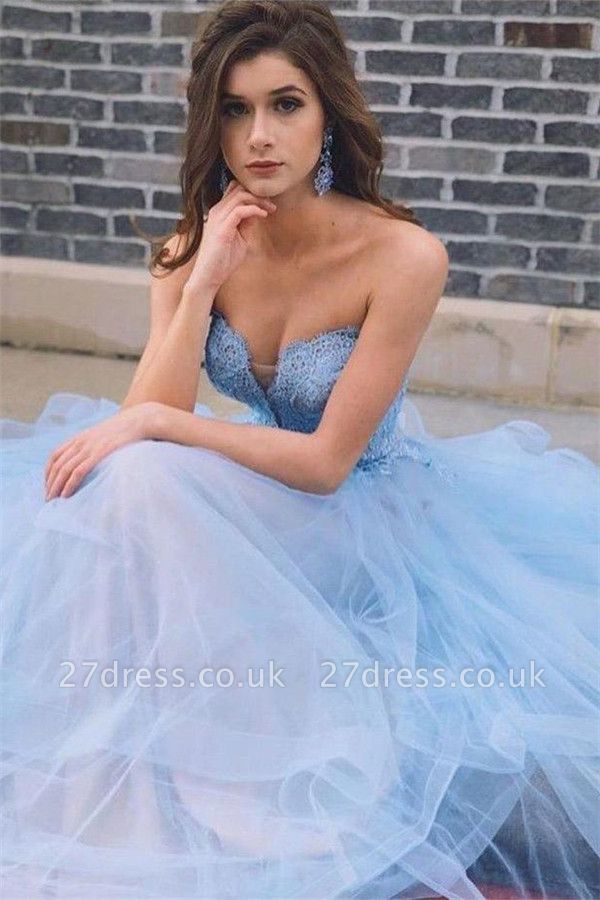 Sexy Sheer Sweetheart Lace Appliques Prom Dress UKes UK Tiered Sleeveless Evening Dress UKes UK