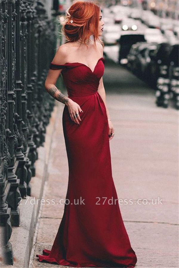 Red Off-the-Shoulder Ruffles Prom Dress UKes UK Sleeveless Mermaid Elegant Evening Dress UKes UK