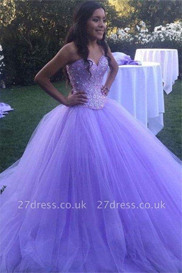 Sexy Crystal Sweetheart Applique Prom Dress UKes UK Ball Gown Sleeveless Elegant Evening Dress UKes UK