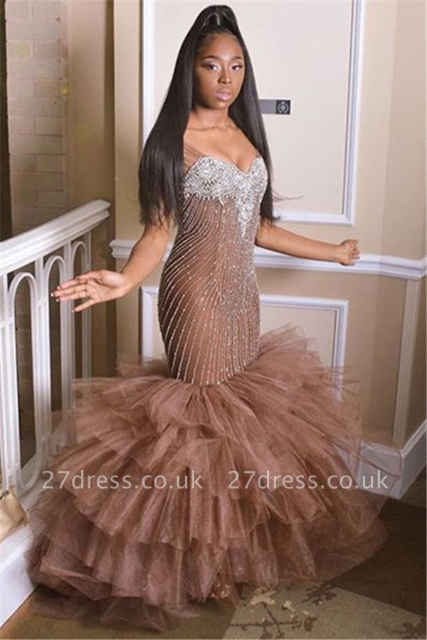 Simple Straps without Sleeve Applique Tulle Elegant Mermaid Prom Dress UK UK