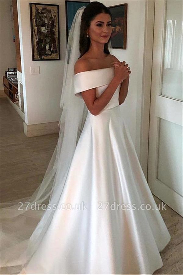 Elegant Off-the-Shoulder Wedding Dresses UK Bowknot Ribbons Sleeveless Floral Bridal Gowns