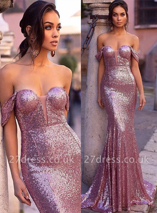 Elegant Purple Off-The-Shoulder Sequins Elegant Mermaid Long Evening Dress UK UK