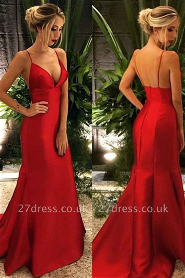 Spaghetti Ruffles Strap Prom Dress UKes UK Mermaid Open Back Sleeveless Elegant Evening Dress UKes UK