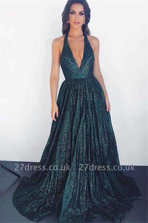 Gorgeous Dark Green Halter without Sleeve A-Line Prom Dress UK UK