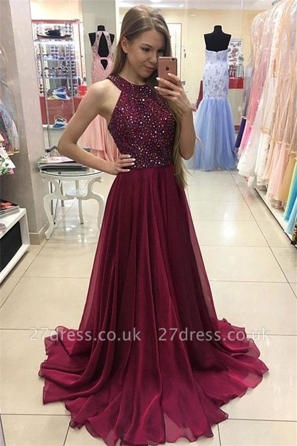 Sexy Crystal Jewel Prom Dress UKes UK Sheer Sleeveless Evening Dress UKes UK