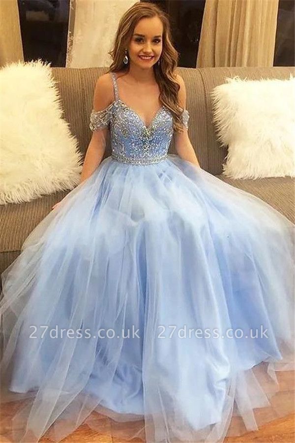 Sexy Crystal SpagheetiStraps Prom Dress UKes UK Sheer  Sequins leeveless Evening Dress UKes UK