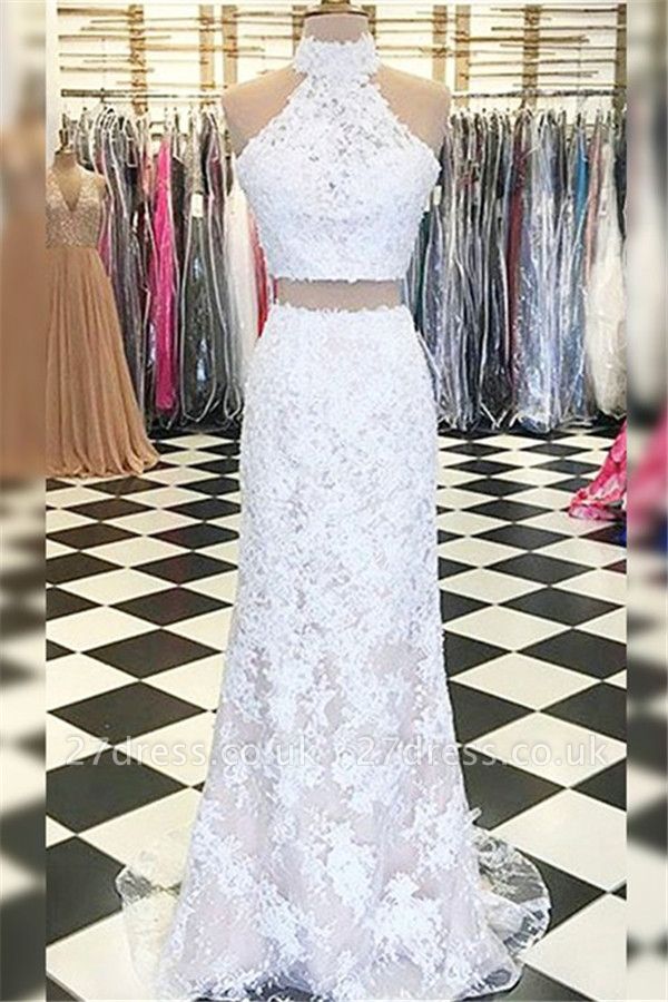 Sexy Halter Applique Prom Dress UKes UK Side Slit Sleeveless Elegant Evening Dress UKes UK with Beads