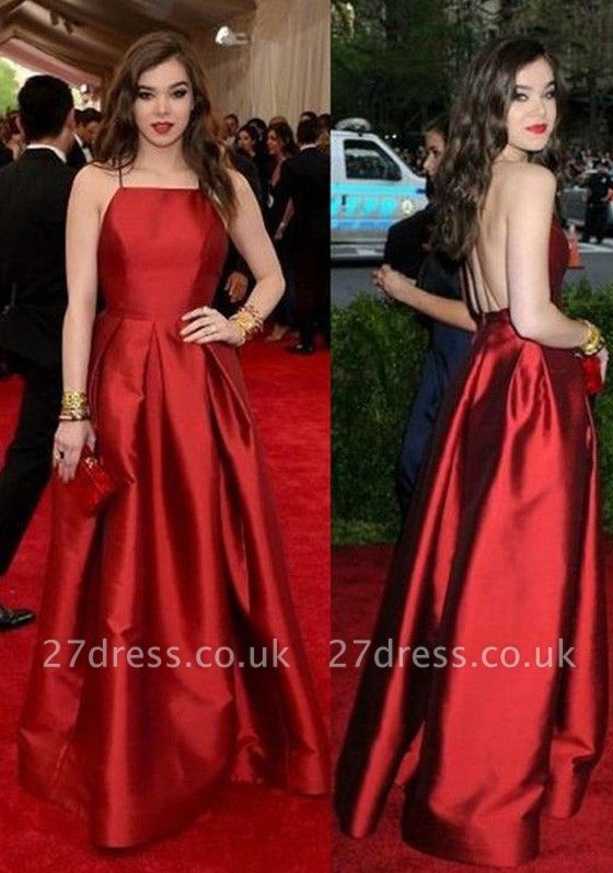 Red Halter Ruffles Prom Dress UKes UK Open Back Sleeveless Elegant Evening Dress UKes UK